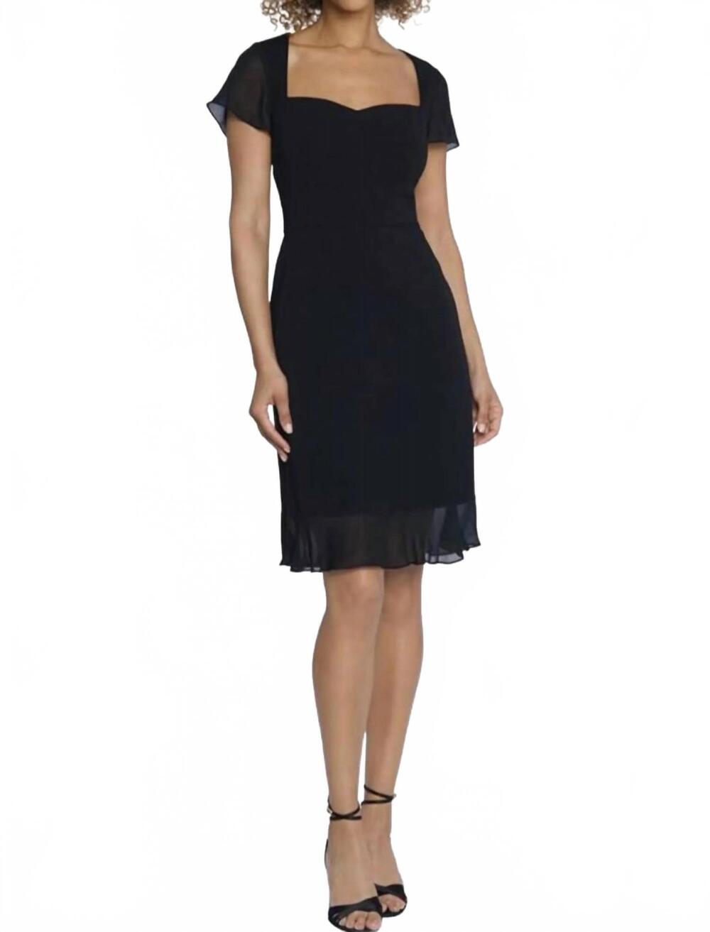 NEW MAGGY LONDON short sleeve sweetheart ruffle hem cocktail dress in black